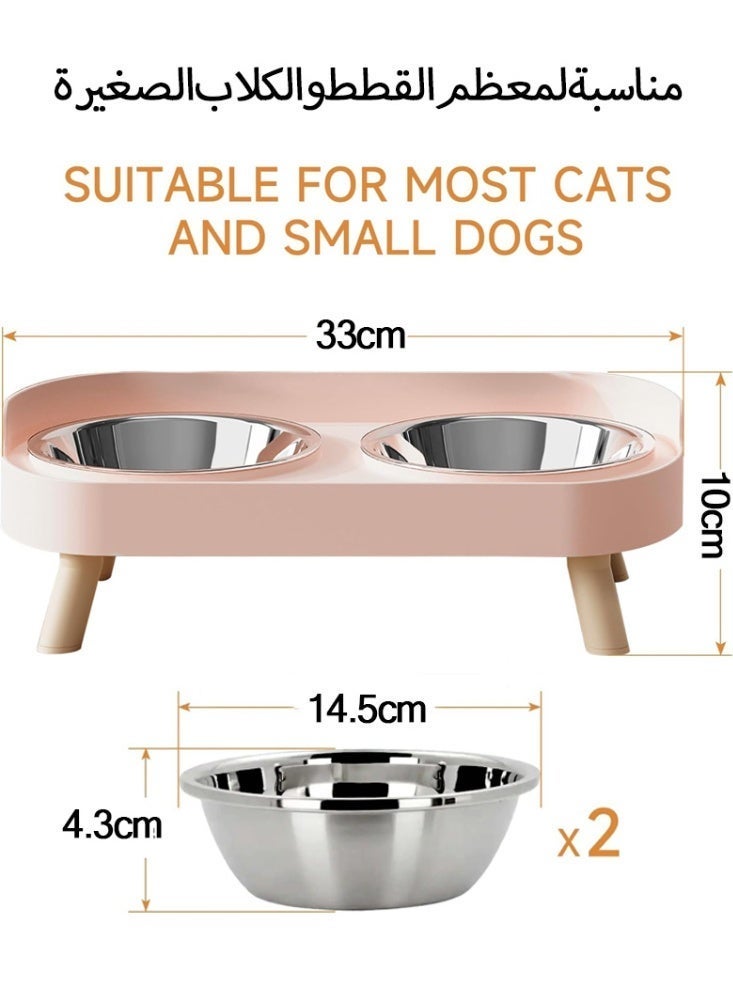 SOGAR SHAMO ارتفع وعاء القط ، رفعت القط الغذاء والماء وعاء مجموعة للقطط الداخلية ، دليل الرش مع 2 الفولاذ المقاوم للصدأ وعاء الغذاء الحيوانات الأليفة للقطط والجرر ، غسالة صحون آمنة الوردي - Image 4